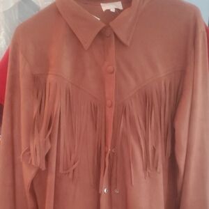entro Terracotta Fringe Button-Down Shirt